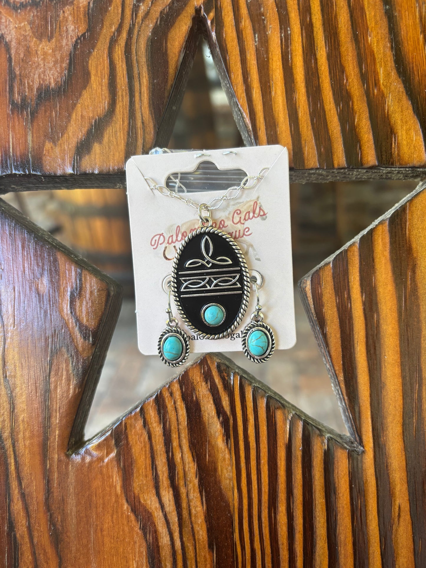 Boot Stitch Necklace & Earrings Set
