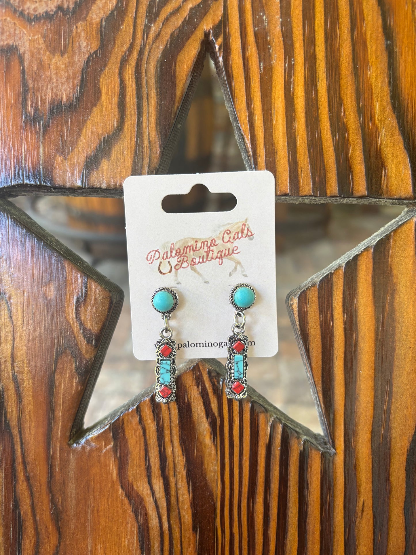 Turquoise & Red Dangle Earrings