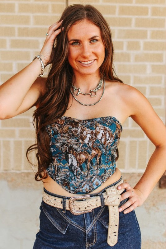 Horse Tapestry Strapless Top