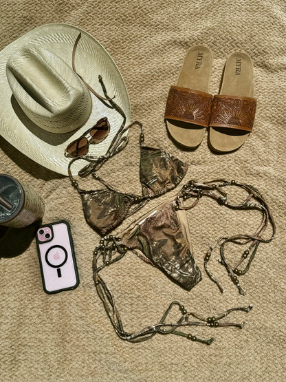 Tree Camo Beaded Triangle Bikini