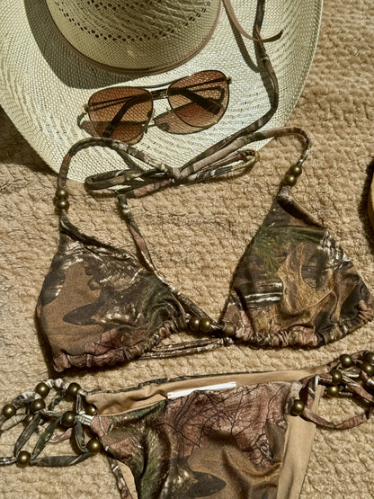 Tree Camo Beaded Triangle Bikini