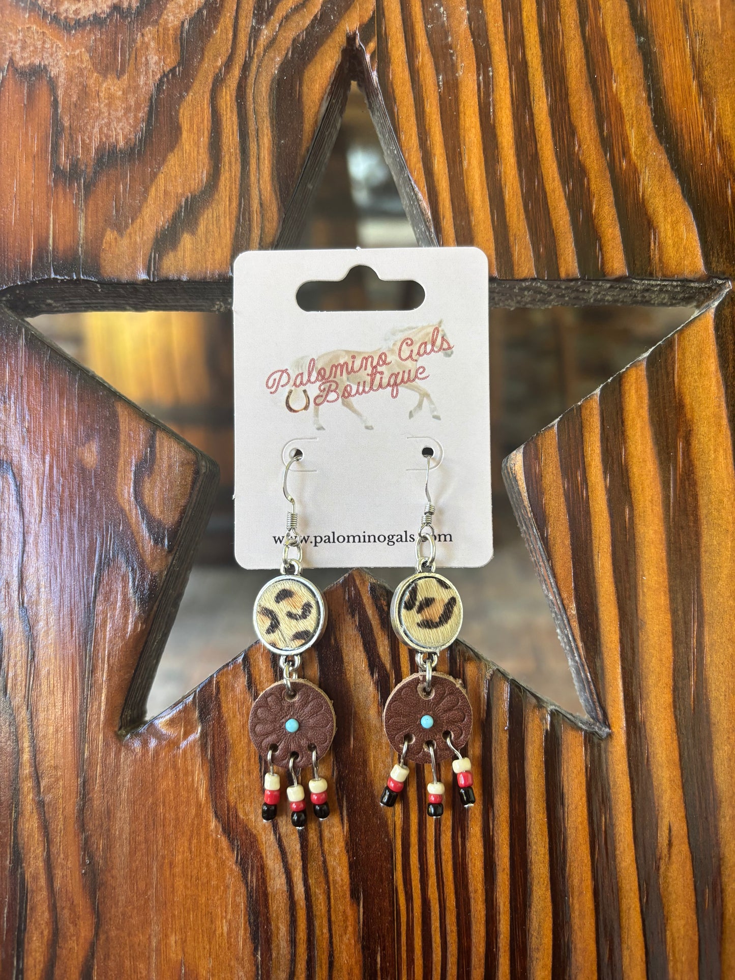 Leopard Beaded Dangle Earrings