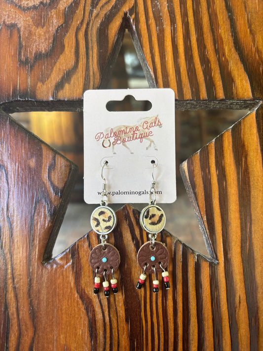 Leopard Beaded Dangle Earrings