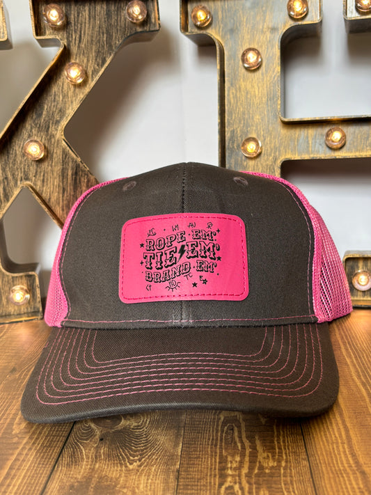 Rope Em', Tie Em', Brand Em' Pink/Black Hat